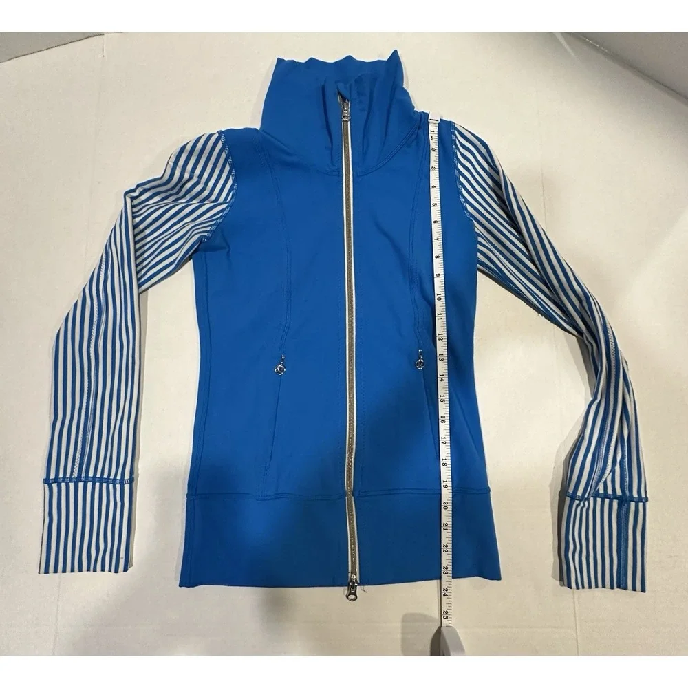Lululemon Yoga Jacket  Full Zip Jacket Blue White Solid/stripe Size 2